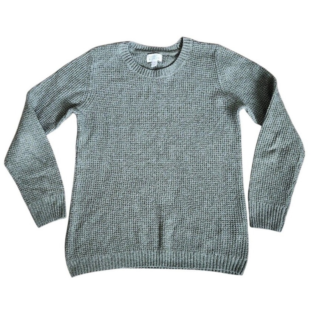 Market & Spruce Women's Green Textured Knit Crew Neck Pullover Sweater Med 106